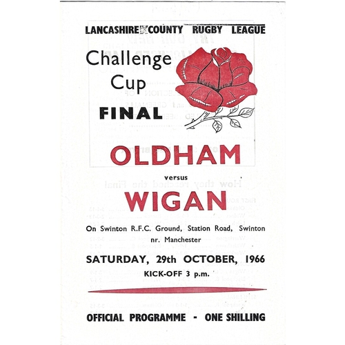 1966 Oldham v Wigan Lancashire County Challenge Cup Final Rugby League Programme