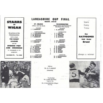 1967 St. Helens v Warrington Lancashire County Challenge Cup Final Rugby League Programme