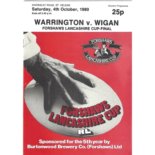 1980 Warrington v Wigan Lancashire County Challenge Cup Final Rugby League Programme