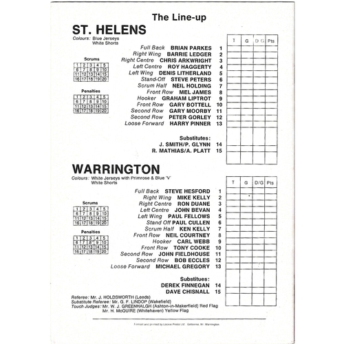 1982 St. Helens v Warrington Lancashire County Challenge Cup Final Rugby League Programme