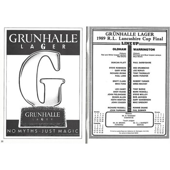 1989 Oldham v Warrington Lancashire County Challenge Cup Final Rugby League Programme