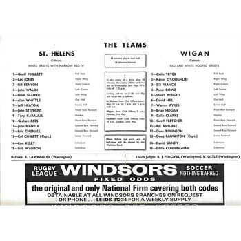 1971 St. Helens v Wigan Northern Rugby League Championship Final Programme