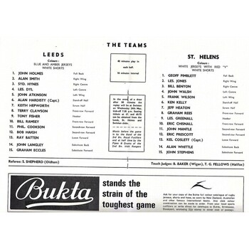 1972 Leeds v St. Helens Northern Rugby League Championship Final Programme