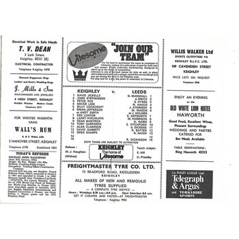 1975 Keighley v Leeds Yorkshire County Challenge Cup Semi Final Rugby League Programme