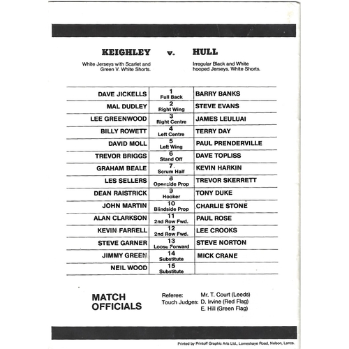 1982 Keighley v Hull Yorkshire County Challenge Cup Semi Final Rugby League Programme