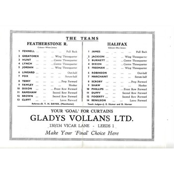 1963 Featherstone Rovers v Halifax Yorkshire County Challenge Cup Final Rugby League Programme