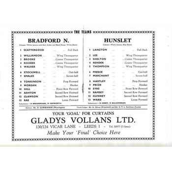 1965 Bradford Northern v Hunslett Yorkshire County Challenge Cup Final Rugby League Programme