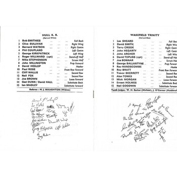 1974 Hull Kingston Rovers v Wakefield Trinity Yorkshire County Challenge Cup Final Rugby League Programme