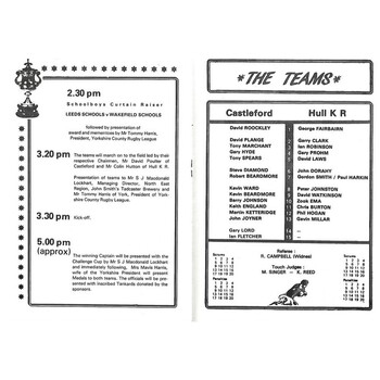 1985 Castleford v Hull Kingston Rovers Yorkshire County Challenge Cup Final Rugby League Programme