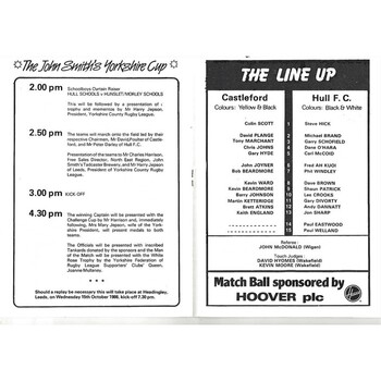 1986 Castleford v Hull Yorkshire County Challenge Cup Final Rugby League Programme