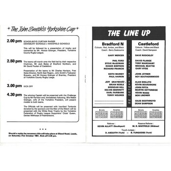 1987 Bradford Northern v Castleford Yorkshire County Challenge Cup Final Rugby League Programme
