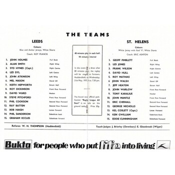 1975 Leeds v St. Helens Rugby League Premiership Trophy Final Programme