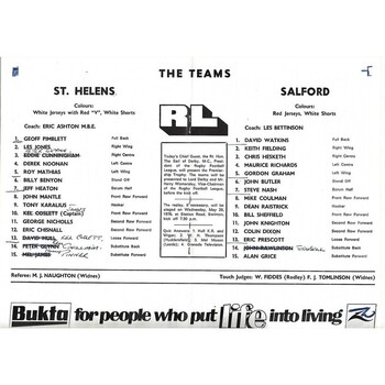 1976 St. Helens v Salford Rugby League Premiership Trophy Final Programme