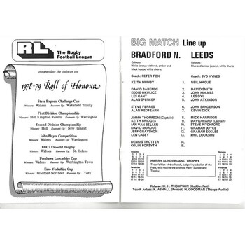 1979 Bradford Northern v Leeds Rugby League Premiership Trophy Final Programme