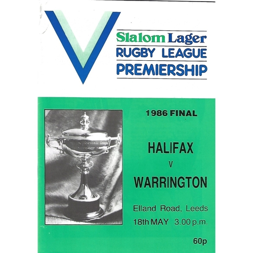1986 Halifax v Warrington Rugby League Premiership Trophy Final Programme