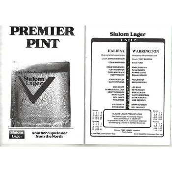 1986 Halifax v Warrington Rugby League Premiership Trophy Final Programme