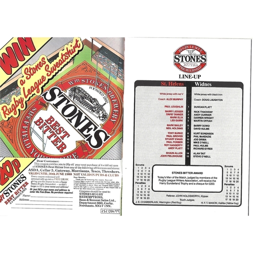 1988 St. Helens v Widnes Rugby League Premiership Trophy Final Programme