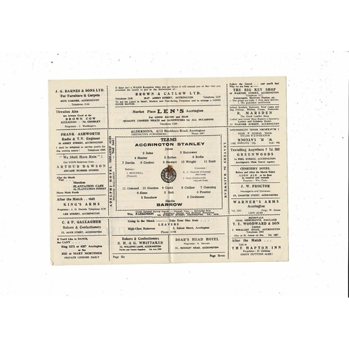 1954/55 Accrington Stanley v Barrow Football Programme