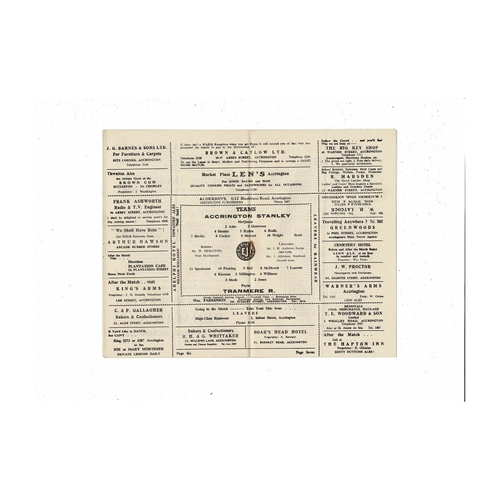 1954/55 Accrington Stanley v Tranmere Rovers Football Programme