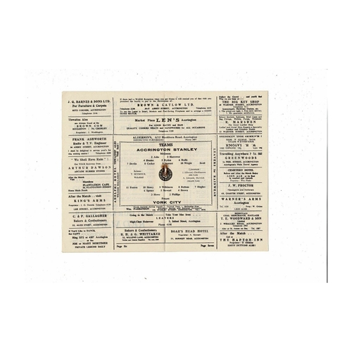 1954/55 Accrington Stanley v York City Football Programme