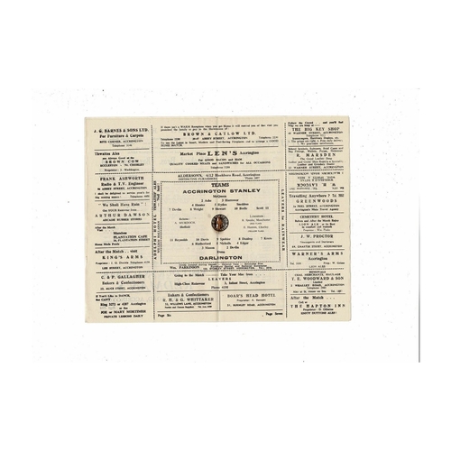 1954/55 Accrington Stanley v Darlington Football Programme