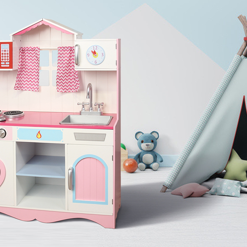 Wooden Play Kitchen Set Pink