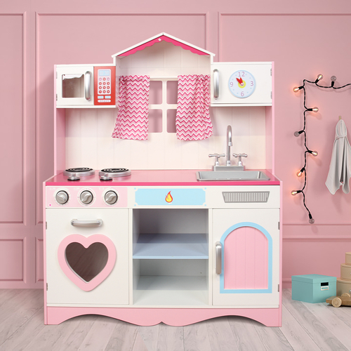 Wooden Play Kitchen Set Pink