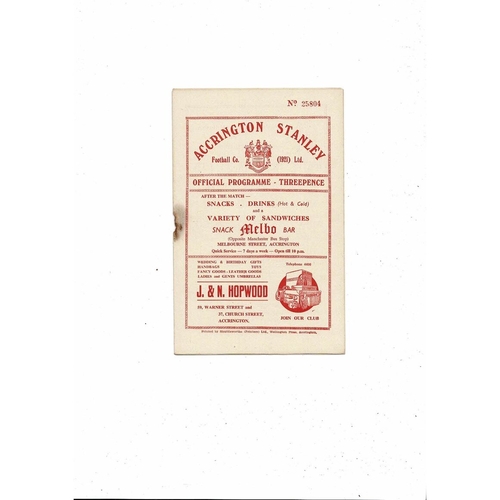 1955/56 Accrington Stanley v Chester Football Programme