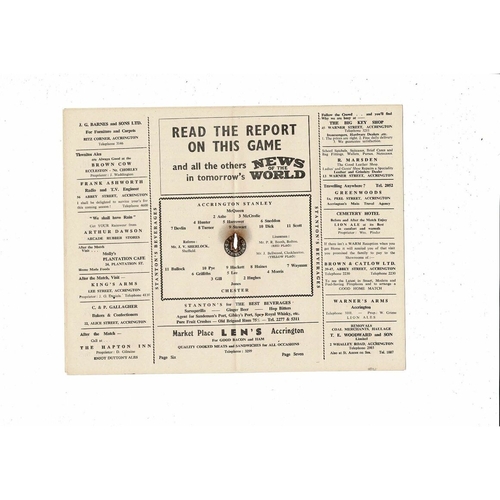 1955/56 Accrington Stanley v Chester Football Programme