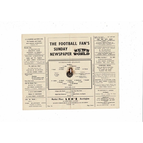 1955/56 Accrington Stanley v Rochdale Football Programme