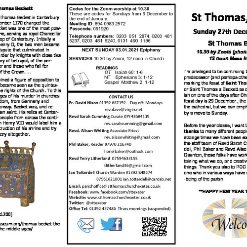 Pew Sheet | The Parish of St Thomas, Exeter