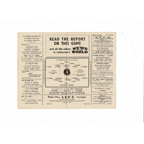 1955/56 Accrington Stanley v Tranmere Rovers Football Programme