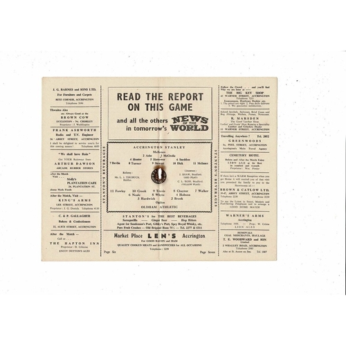 1955/56 Accrington Stanley v Oldham Athletic Football Programme