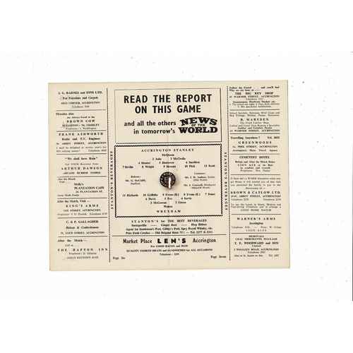 1955/56 Accrington Stanley v Wrexham Football Programme
