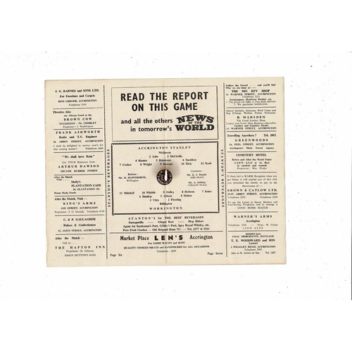 1955/56 Accrington Stanley v Workington Football Programme