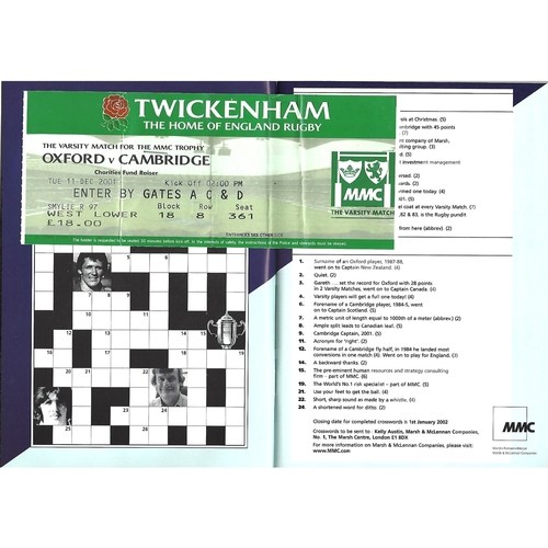 2001 Oxford v Cambridge Varsity Match Rugby Union Programme