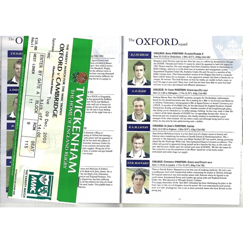 2003 Oxford v Cambridge Varsity Match Rugby Union Programme