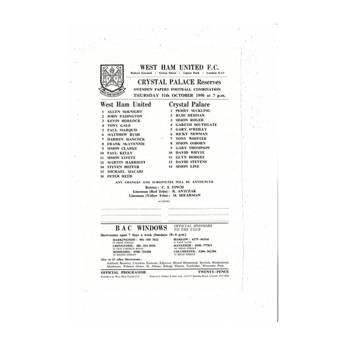 West Ham United v Crystal Palace Football Combination Programme 1990/91