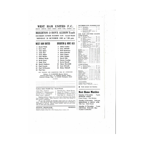 West Ham United v Brighton Southern Junior Floodlit Cup Football Programme 1983/84