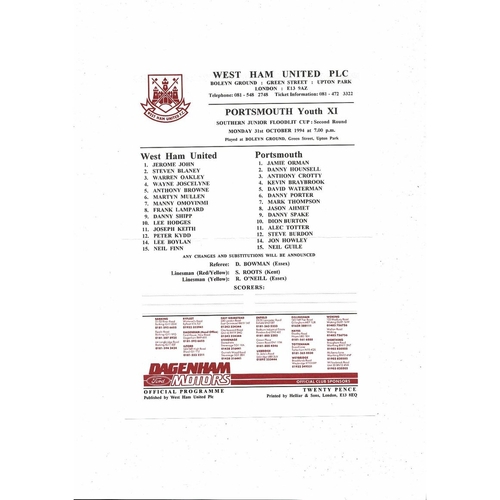 West Ham United v Portsmouth Southern Junior Cup Football Programme 1994/95