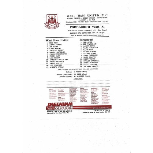 West Ham United v Portsmouth Southern Junior Cup Football Programme 1996/97