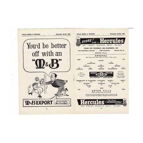 1957/58 Aston Villa v Arsenal Football Programme