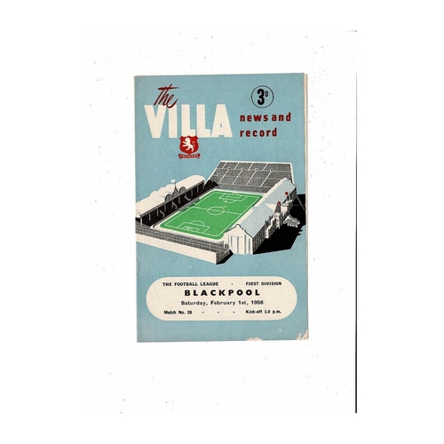 1957/58 Aston Villa v Blackpool Football Programme