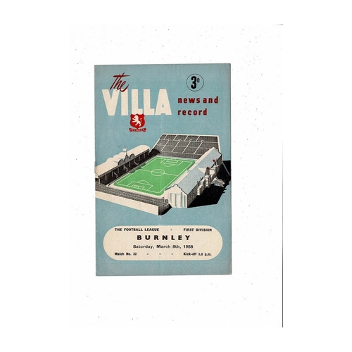 1957/58 Aston Villa v Burnley Football Programme