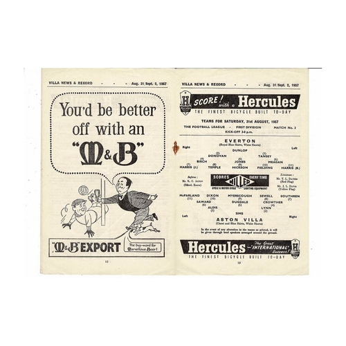 1957/58 Aston Villa v Everton Football Programme