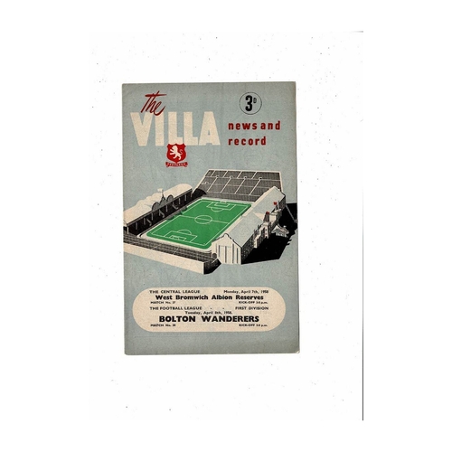 1957/58 Aston Villa v Bolton Wanderers Football Programme