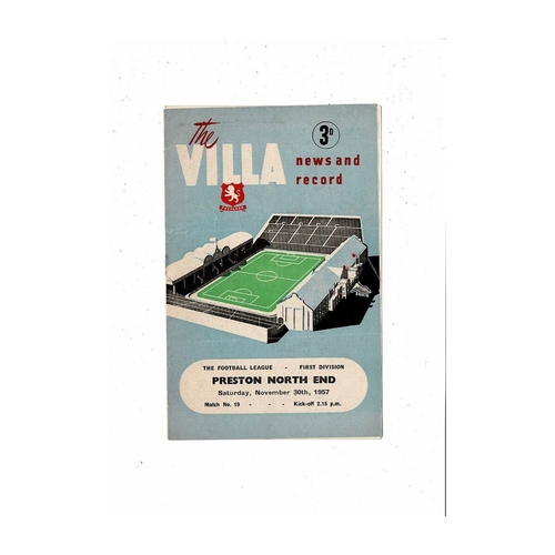 1957/58 Aston Villa v Preston Football Programme