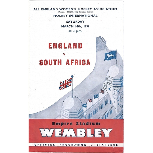 1959 England v South Africa Women’s International Hockey Programme
