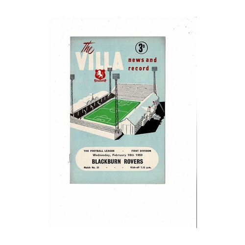 1958/59 Aston Villa v Blackburn Rovers Football Programme