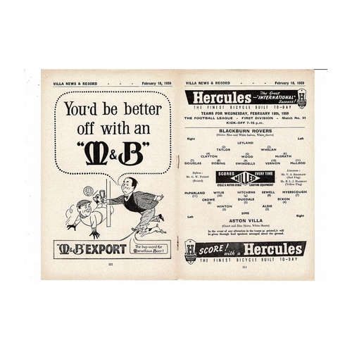 1958/59 Aston Villa v Blackburn Rovers Football Programme